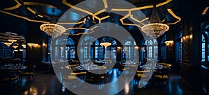 Ai generated a luxurious dining room adorned with elegant chandeliers