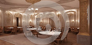 Ai generated a luxurious dining room illuminated by an elegant chandelier