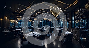 Ai generated a luxurious dining room illuminated by a grand chandelier