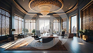 AI Generated - Luxurious Office with Arabian Arabesque Interior Design