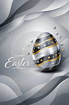 Luxury Easter Egg Design With Gold Accents On Soft Abstract Grey Waves