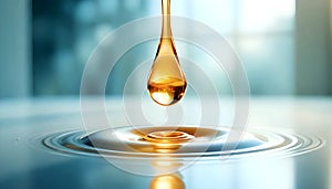Elegant Liquid Drop Creating Mesmerizing Golden Ripple Effect in Minimalist Makro Scene