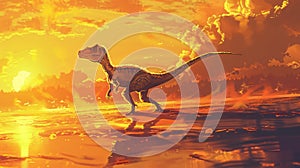 AI-generated majestic dinosaurs in a prehistoric landscape. Raptor. Vivid colors and intricate details bring these