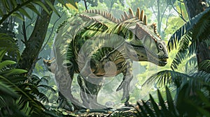 AI-generated majestic dinosaurs in a prehistoric landscape. Tyrannosaurus, t-rex. The concept of time when dinosaurs