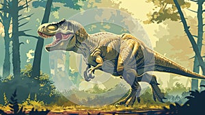 AI-generated majestic dinosaurs in a prehistoric landscape. Tyrannosaurus, t-rex. The concept of time when dinosaurs