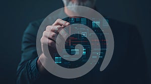 AI-generated Man Analyzing Digital Data on Futuristic Screen