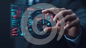 AI-generated Man Analyzing Digital Data Screen