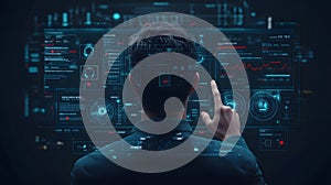 AI-generated Man Analyzing Futuristic Data Screen