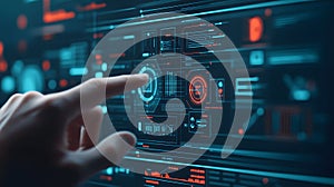 AI-generated Man Finger Touching Digital Data Screen