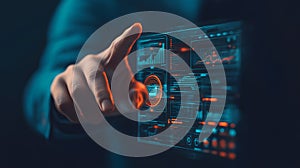 AI-generated Man Interacting With Futuristic Digital Data Interface