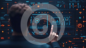 AI-generated Man Interacting With Futuristic Digital Interface