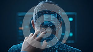 AI-generated Man Interacting With Futuristic Digital Interface