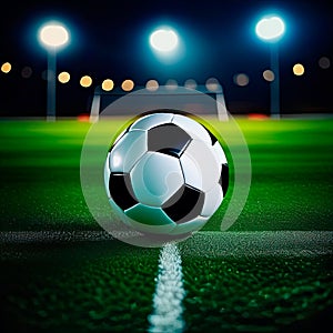 AI-generated Midnight Soccer Ball in an Illuminated Soccer Field