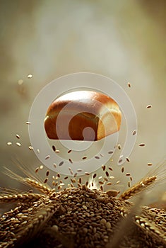 Minimal Bread Loaf With Wheat Shadow On Soft Light Background