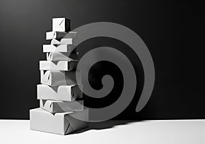 AI generated. Stack of White Gift Boxes on a Dark Background