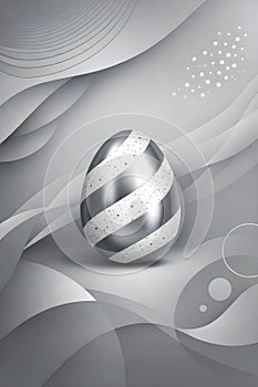 Minimalist Metallic Easter Egg On Abstract Silver And Grey Background