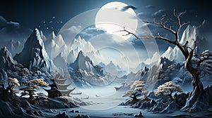 AI Generated Misty Mountains and Ethereal Waters Surreal Wallpaper Illustrating a Dreamy and Enchanting Landscape