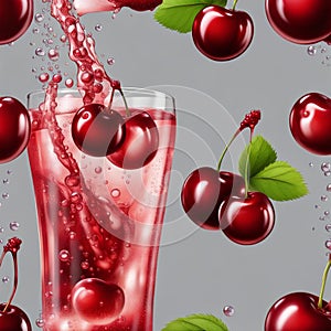 AI generated mocktail of red juicy cherries with cherries on a grey background