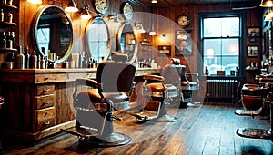 AI-Generated Modern Barber Shop: Cozy and Stylish Atmosphere photo