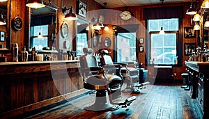 AI-Generated Modern Barber Shop: Cozy and Stylish Atmosphere photo