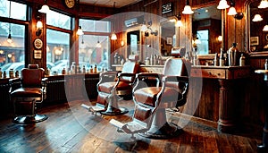 AI-Generated Modern Barber Shop: Cozy and Stylish Atmosphere photo