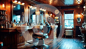 AI-Generated Modern Barber Shop: Cozy and Stylish Atmosphere photo