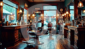 AI-Generated Modern Barber Shop: Cozy and Stylish Atmosphere photo