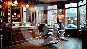 AI-Generated Modern Barber Shop: Cozy and Stylish Atmosphere photo