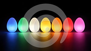 Modern Glowing Easter Eggs In Vibrant Neon Colors On Black Background