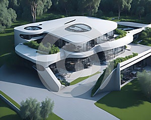 Ai generated modern white architecture building with a minimalist design and many windows