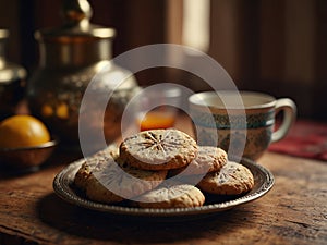 Moroccan traditional cookie and tea table.