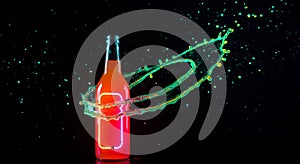 AI-generated neon bottle with green splash effect