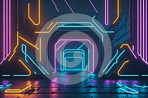 Ai generated a neon-lit tunnel, creating a vibrant and futuristic atmosphere