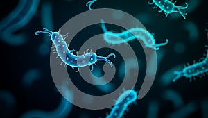 Ai Generated - Neon Swirls of Bacteria Under Microscope