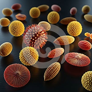 Of AI-generated objects resembling pollen grains is displayed