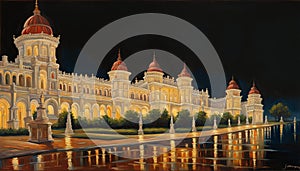 AI generated oil painting of the famous Mysore Palace in Mysore, Karnataka, India