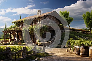 AI generated Old house in the vineyard in Tuscany, Italy