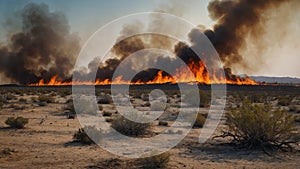 One wildfire burns through one desert lonendsconepe. photo
