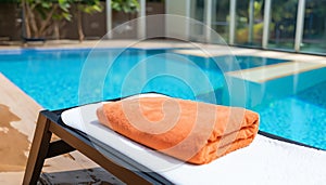 AI generated orange beach towel draped over a lounge chair