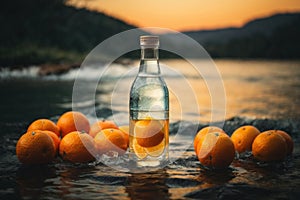 AI generated, Oranges in Tranquil Waters: A Cinematic Environmental Poster