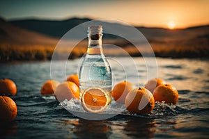 AI generated, Oranges in Tranquil Waters: A Cinematic Environmental Poster