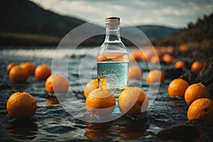 AI generated, Oranges in Tranquil Waters: A Cinematic Environmental Poster