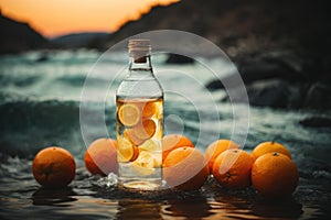 AI generated, Oranges in Tranquil Waters: A Cinematic Environmental Poster