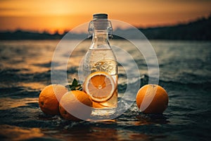 AI generated, Oranges in Tranquil Waters: A Cinematic Environmental Poster