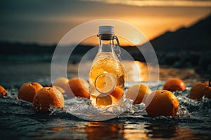 AI generated, Oranges in Tranquil Waters: A Cinematic Environmental Poster