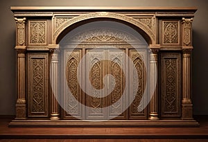 an ornate wooden door with carvings on it photo