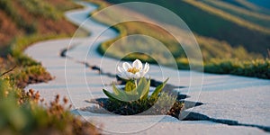 Pathway tranquil hidden bloom bloom through rolling rising hiking rolling rising.