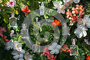 Indulge in the fresh, chic scent of bespoke designer perfume displayed on a floral cologne shelf photo