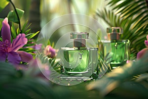 Delight in the fresh, floral elegance of bespoke designer perfume displayed on a chic cologne shelf photo