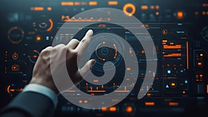 AI-generated Man Touching Holographic Data Screen